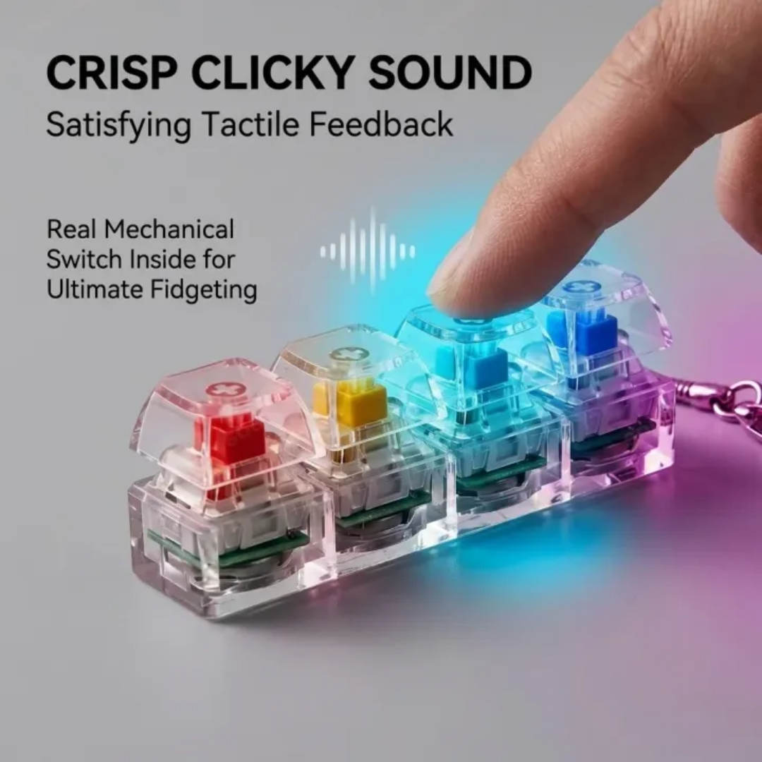 4 Keys LED Keyboard Fidget Toy Keychain – Mechanical Clicker Stress Relief Gadget with RGB Lights | Covitalo
